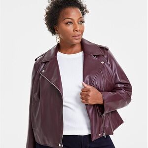 NWT burgundy faux leather moto jacket